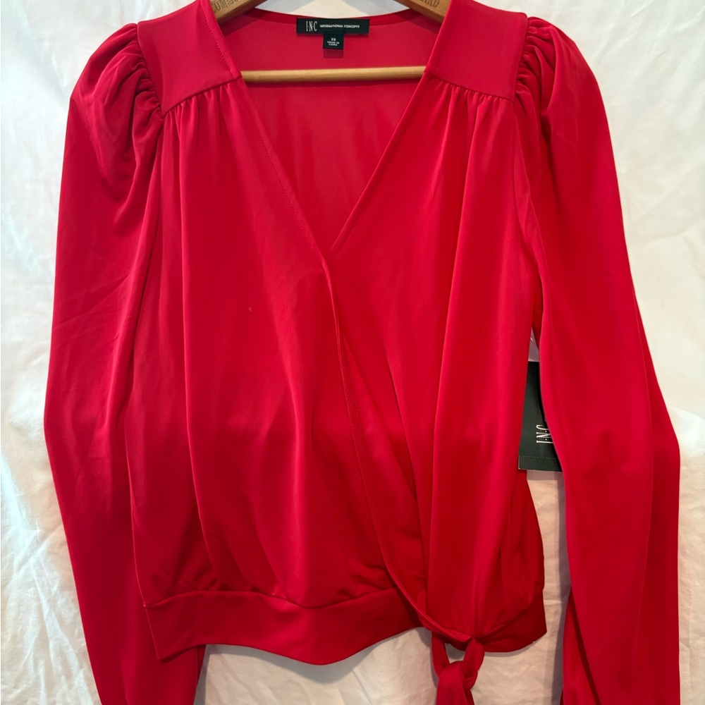 INC International Concepts Vibrant Red Wrap Blouse